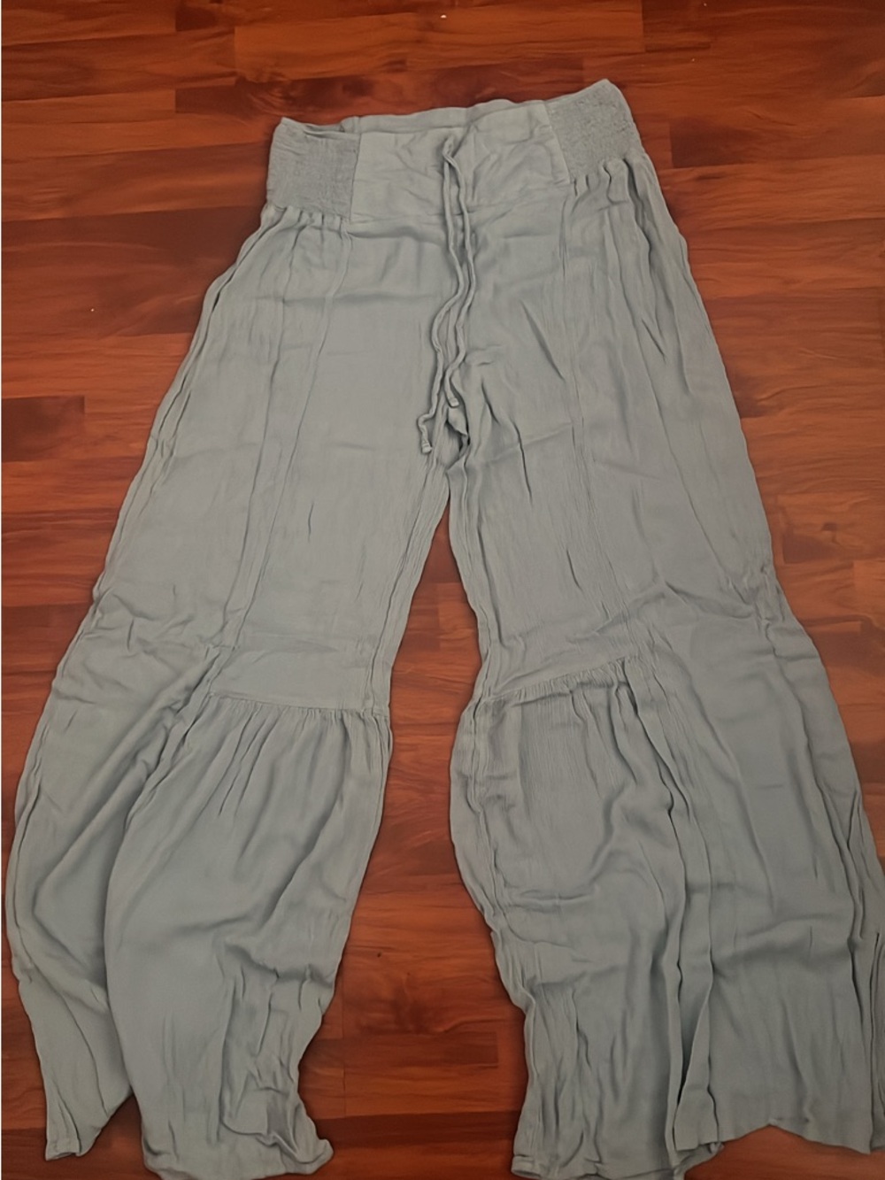 Women’s Light Blue Wide-Leg Smocked Waist Pants